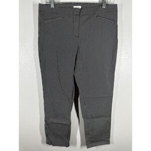 J Jill Pants Womens 10 Black White Geometric Crop Tapered Pull On Ankle Stretch